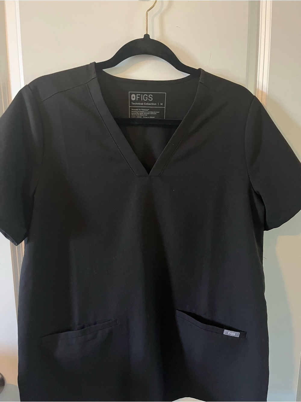 FIGS Women's Technical Collection Black V-Neck Scrub Top